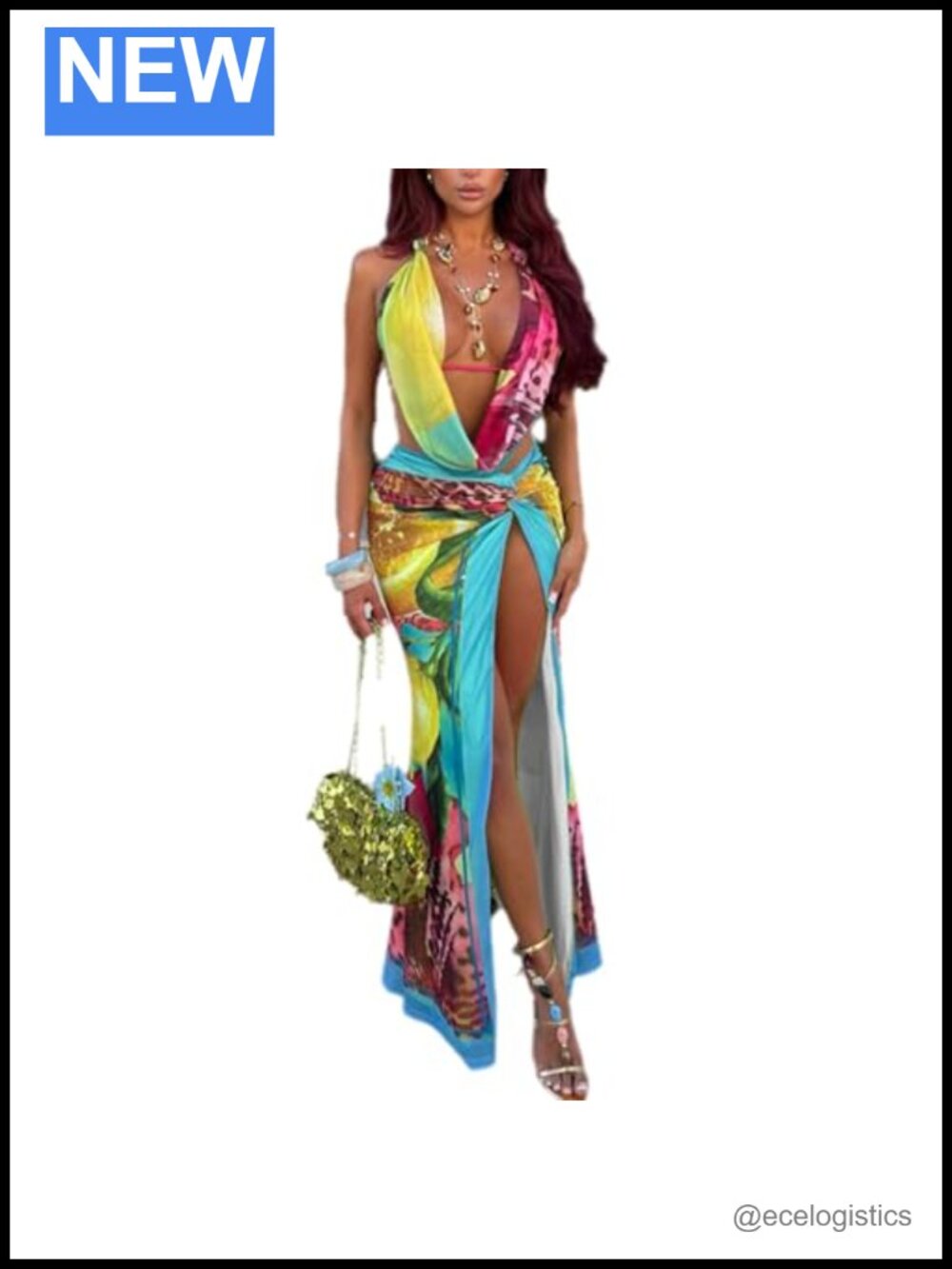 Women's 2 Piece Skirt Sets Floral Print Halter Crop Top High Slit Maxi Wrap